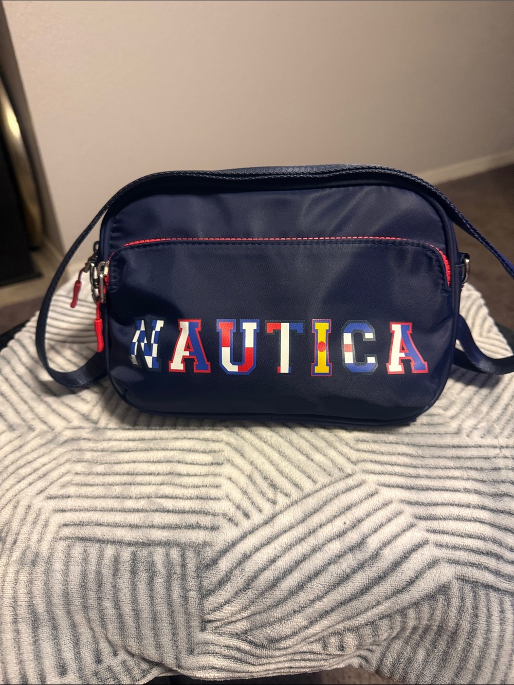 Nautica Navy Crossbody Bag with Multicolor Lettering